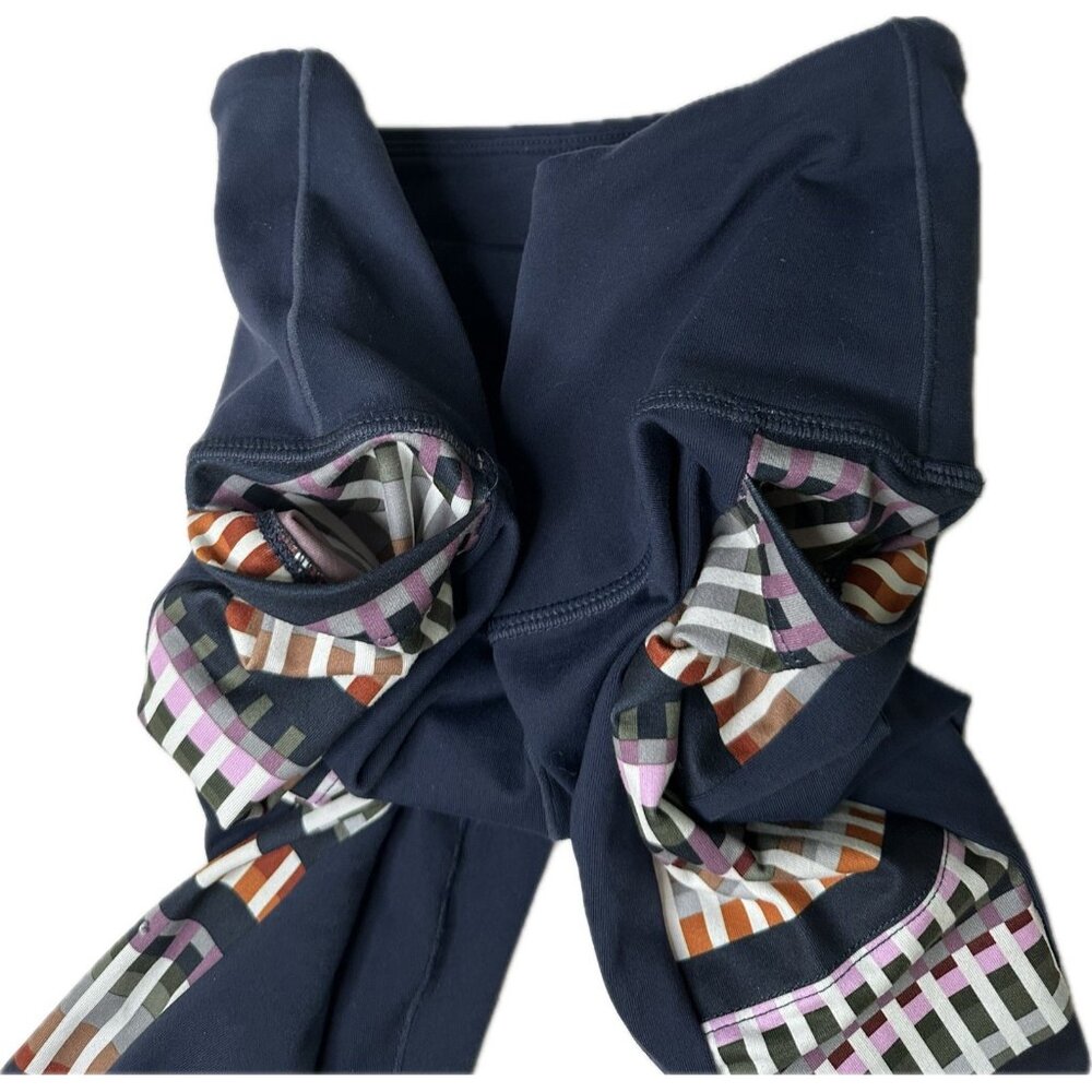 Prana Laye Navy Blue Striped Plaid High Rise Pocket Tight Leggings Size Small - Picture 4 of 9